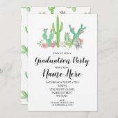 Graduierungsparty lädt Cactus Aquarelldruck ein Einladung (Vorne/Hinten)