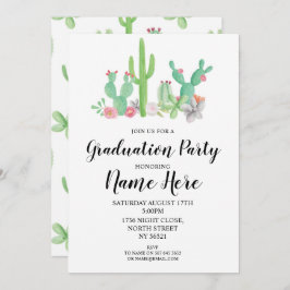 Graduierungsparty lädt Cactus Aquarelldruck ein Einladung