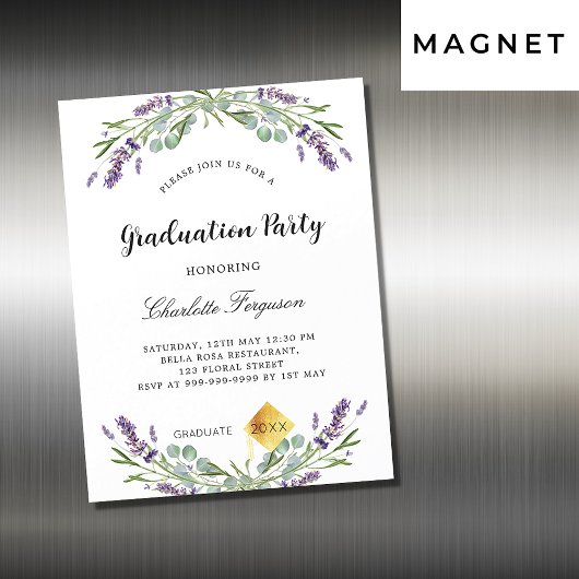Graduierungsparty Lavendel eucalyptus floral Luxus Magneteinladung