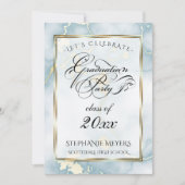 Graduierungsparty Light Blue & Gold Marmor Einladung (Vorderseite)