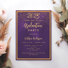 Graduierungsparty lila Goldfass Einladung