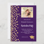 Graduierungsparty lila Goldpuppe Mädchen Foto Einladung (Vorderseite)