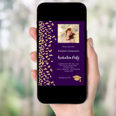 Graduierungsparty lila Goldpuppe Mädchen Foto Einladung