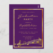 Graduierungsparty lila Musikgold 2025 Einladung Postkarte (Vorne/Hinten)