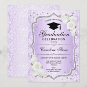 Graduierungsparty - Lila Silberweiße Einladung (Vorne/Hinten)