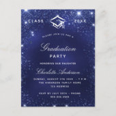 Graduierungsparty Marine blaue Glitzern Einladungspostkarte (Vorderseite)