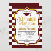Graduierungsparty - Maroon Gold White Einladung (Vorne/Hinten)