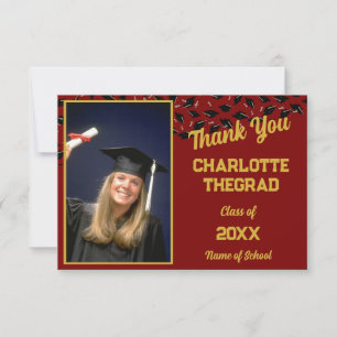 Graduierungsparty Maroon und Gold Personalize Foto Dankeskarte