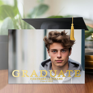 Graduierungsparty mit 4 Fotos Marine und Gold Folieneinladung
