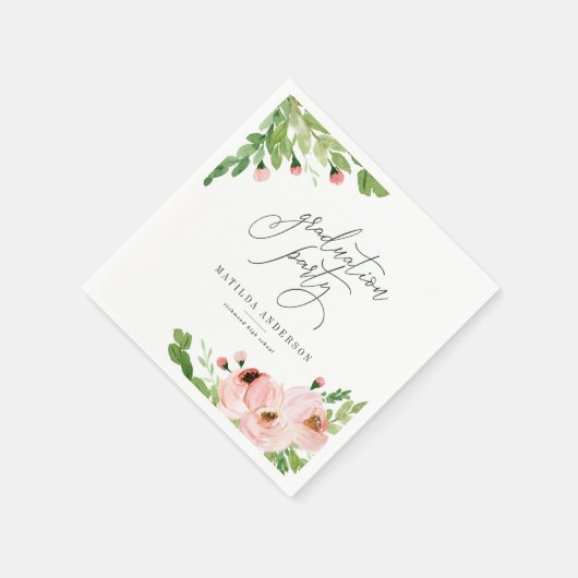 Graduierungsparty mit blühender Wasserfarbe Serviette (Ecke)