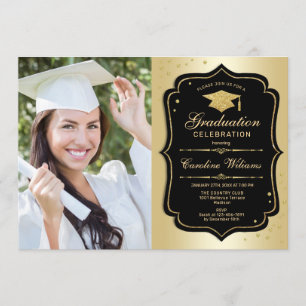 Graduierungsparty mit Foto - Gold Black Einladung