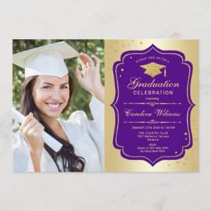 Graduierungsparty mit Foto - Gold Lila Einladung