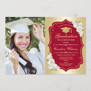 Graduierungsparty mit Foto - Gold Red Einladung