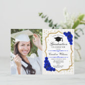 Graduierungsparty mit Foto - Gold Royal Blue Einladung (Stehend Vorderseite)