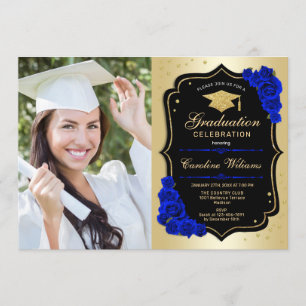 Graduierungsparty mit Foto - Gold Royal Blue Einladung