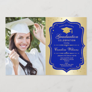 Graduierungsparty mit Foto - Gold Royal Blue Einladung