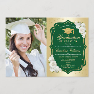Graduierungsparty mit Foto - goldgrün Einladung
