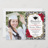Graduierungsparty mit Foto - Goldschwarz Einladung (Vorderseite)