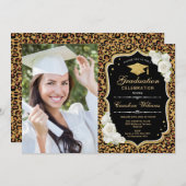 Graduierungsparty mit Foto - Leopard Print Einladung (Vorne/Hinten)