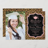 Graduierungsparty mit Foto - Rose Gold Leopard Einladung (Vorne/Hinten)
