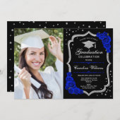 Graduierungsparty mit Foto - Royal Blue Silver Einladung (Vorne/Hinten)