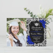 Graduierungsparty mit Foto - Royal Blue Silver Einladung (Stehend Vorderseite)