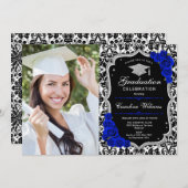 Graduierungsparty mit Foto - Royal Blue Silver Einladung (Vorne/Hinten)