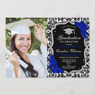 Graduierungsparty mit Foto - Royal Blue Silver Einladung