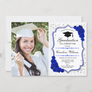 Graduierungsparty mit Foto - Royal Blue White Einladung