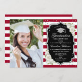 Graduierungsparty mit Foto - Silberschwarz Einladung (Vorne/Hinten)