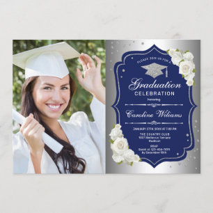 Graduierungsparty mit Foto - Silver Navy Einladung