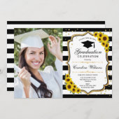 Graduierungsparty mit Foto - Sonnenblumen Einladung (Vorne/Hinten)