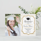 Graduierungsparty mit Foto - Weißes Gold Einladung (Stehend Vorderseite)