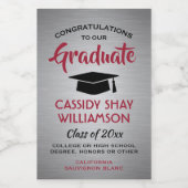 Graduierungsparty mit grauem Rot und schwarzem Min Weinetikett (Einzelnes Label)