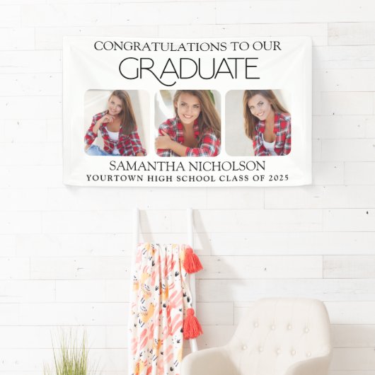 Graduierungsparty Moderne 3 Foto Herzlichen Glückw Banner (Insitu)
