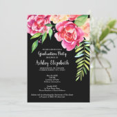 Graduierungsparty Moderne Aquarellblume & Dot Einladung (Stehend Vorderseite)