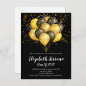 Graduierungsparty Moderne Gold und Schwarze Ballon Einladungspostkarte (Vorne/Hinten)