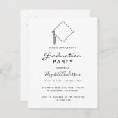 Graduierungsparty Moderne Schwarz-weiße Einladung Postkarte (Vorne/Hinten)