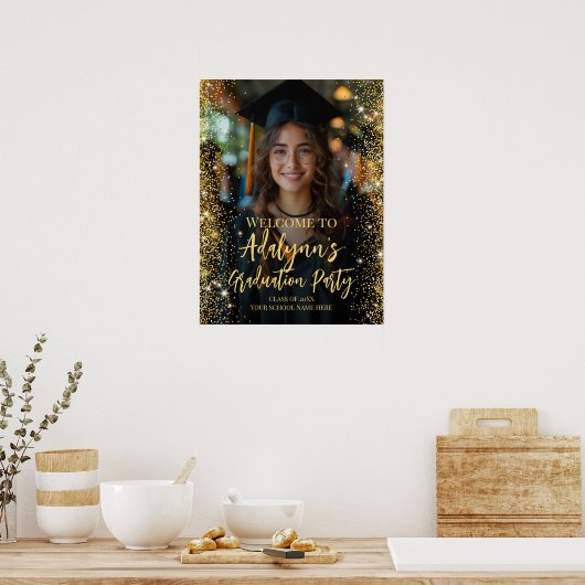 Graduierungsparty Modernes Foto Begrüßungszeichen Poster (Küche)