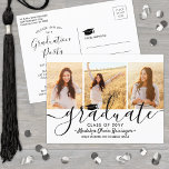 Graduierungsparty Modernes Schwarz-Weiß-Foto 3 Einladungspostkarte<br><div class="desc">Verkünden Sie eine High School oder Uni-Abschluß und laden Sie Familie und Freunde zu Feiern mit maßgeschneiderten 3 Foto Collage Party Einladung Postkarten. Alle Bilder und Formulierungen sind einfach zu personalisieren und die Farben können mit dem Zazzle Design Tool leicht verändert werden. Diese Vorlage ist als kombinierte Anzeigenkarte und Party...</div>