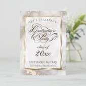 Graduierungsparty Mushroom & Gold-Marmor Einladung (Stehend Vorderseite)