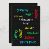 Graduierungsparty, Name, Imitate Black Burlap Einladung (Vorne/Hinten)
