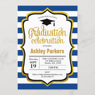 Graduierungsparty - Navy Blue Gold White Einladung