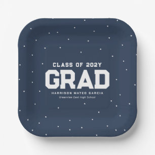 Graduierungsparty navy Blue grad Name Jahr Pappteller