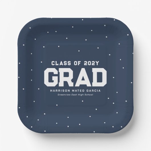 Graduierungsparty navy Blue grad Name Jahr Pappteller (Vorderseite)