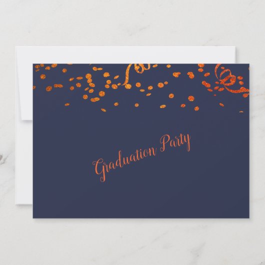 Graduierungsparty Orange Gold Confetti Black Einladung (Rückseite)