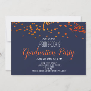 Graduierungsparty Orange Gold Confetti Black Einladung