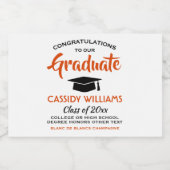 Graduierungsparty Orange White Black Mini Split Schaumweinetikett (Einzelnes Label)