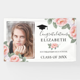 Graduierungsparty Pink Aquarell Blumenkohl Foto Banner