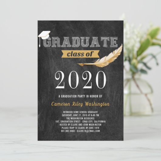 Graduierungsparty Retro-Chalkboard Einladung (Stehend Vorderseite)